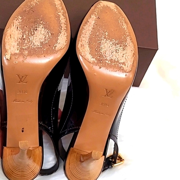 Louis Vuitton Patent Damier Ebene Saint Honore Slingback Heels - Picture 5 of 8